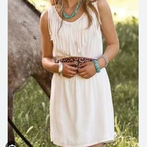 Ariat White Fringe Scoop-Neck Mini Western Dress Size Small